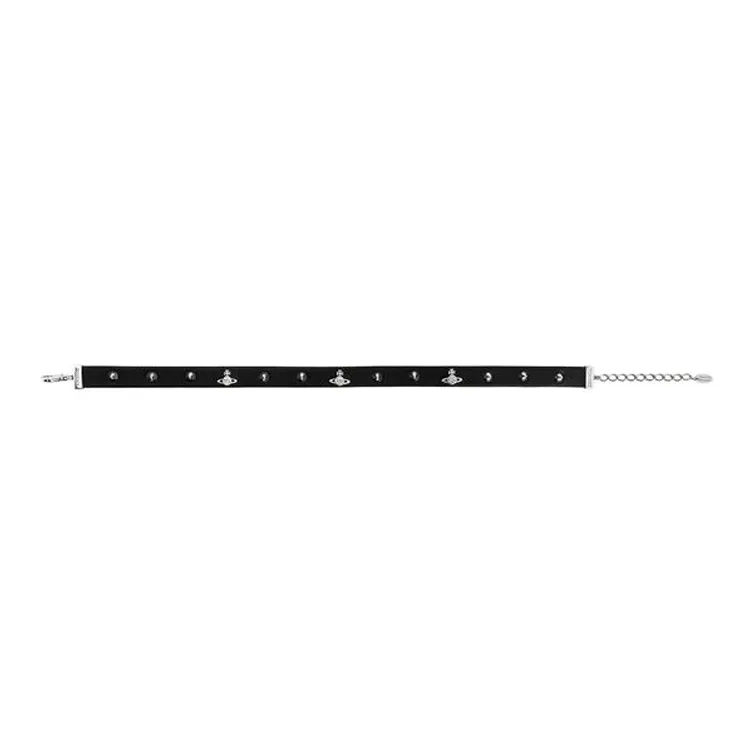 Vivienne Westwood Brass Leather Necklaces Men's Silver/Black-0