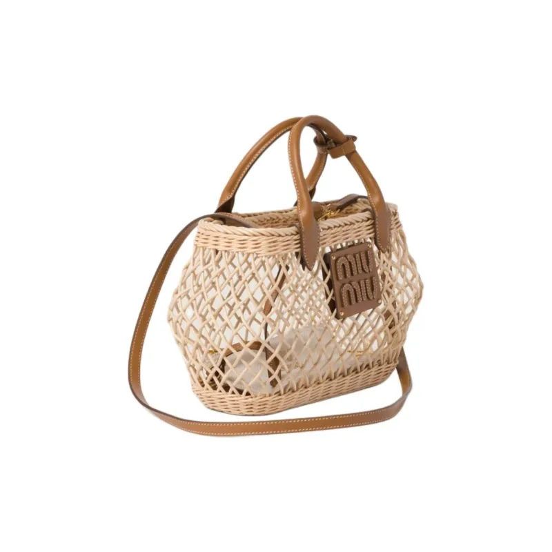 MIU MIU Leather Shoulder Bag, Crossbody Bag, Handbag Women's Tan With Caramel-1
