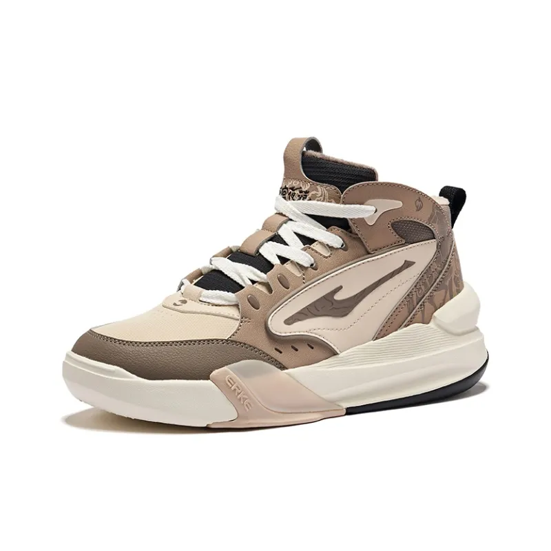 Erke Tang Palace Night Garden Warm Slip Resistant High Top Skateboard Shoes Men's Birch Wood Taupe-2