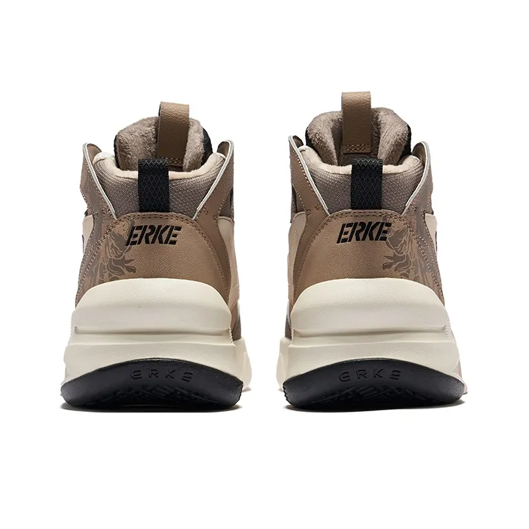 Erke Tang Palace Night Garden Warm Slip Resistant High Top Skateboard Shoes Men's Birch Wood Taupe-3