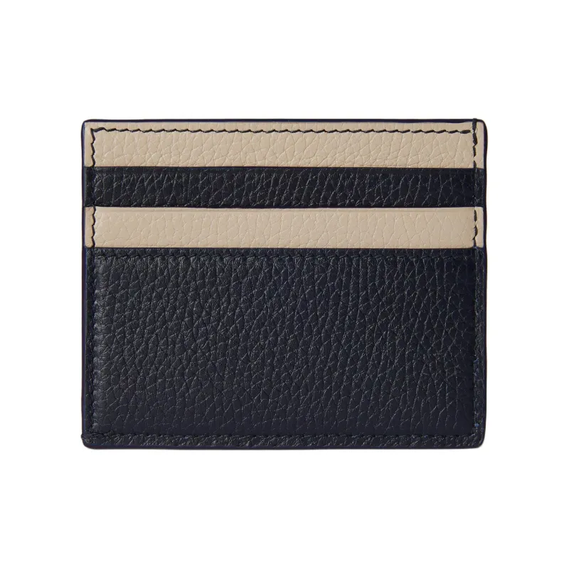 GUCCI Leather Card Holder Men's Dark Blue With Oat-2