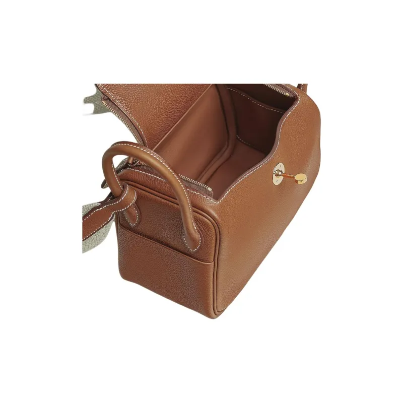 HERMES Lindy Barénia Leather One Shoulder Handbag Mini Women's Brown-3