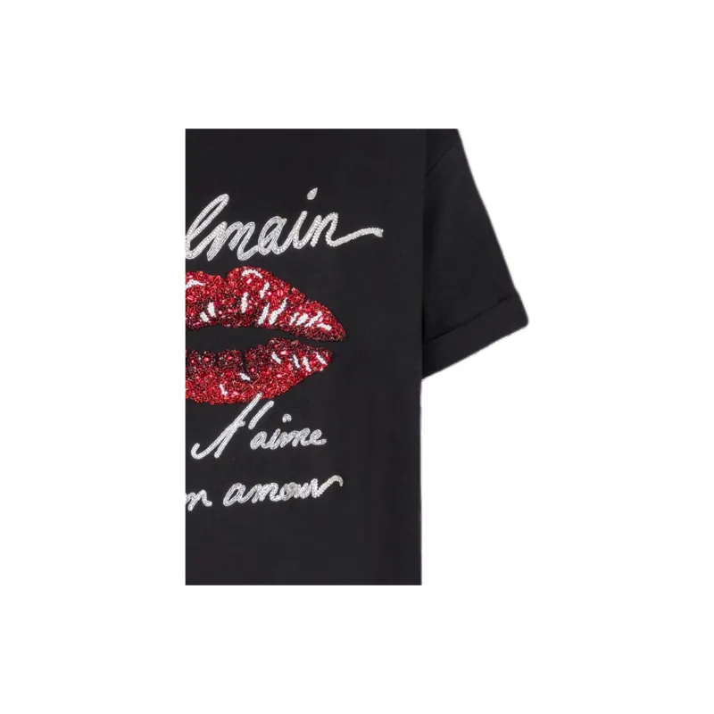 BALMAIN Logo Embellished Crewneck T Shirt-5