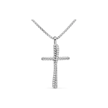 David Yurman Sterling Silver Crossover Cross Diamond Necklace 35.6mm