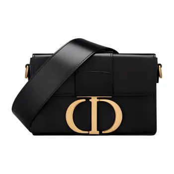 DIOR 30 Montaigne Calfskin Box Bag Crossbody Bag Shoulder Bag Medium Size Women's Black
