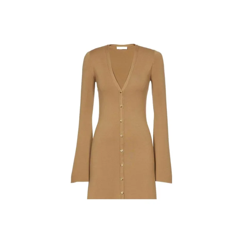 Chloé V-Neck Button-Up Long Sleeve Shirt Dress-2