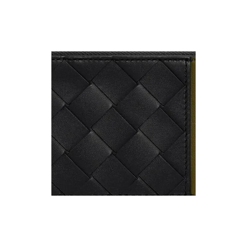 Bottega Veneta Intrecciato Cow Leather Card Holder Men's Shadow Gray With Olive Oil Color-3
