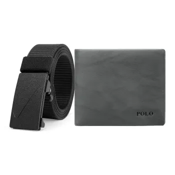 POLO Fabric Leather Belts Men's Black Width 3.5cm