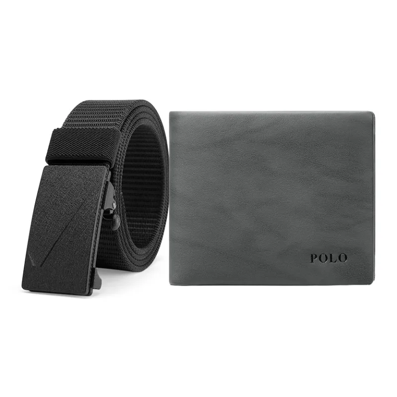 POLO Fabric Leather Belts Men's Black Width 3.5cm-0