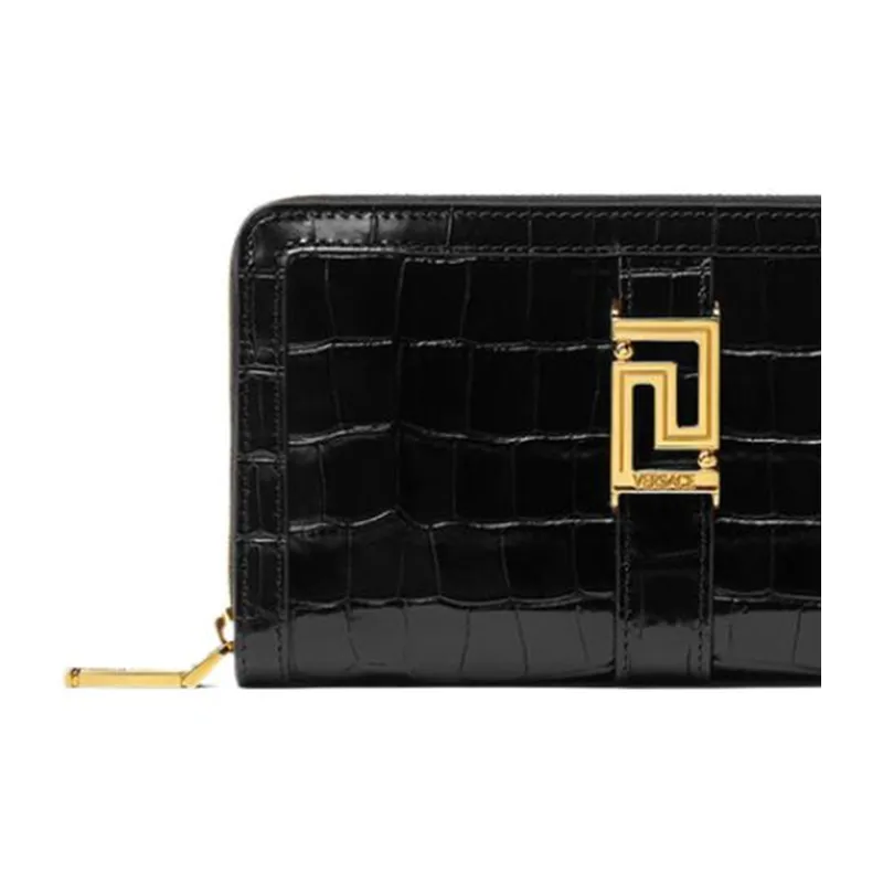 VERSACE Greca Goddess Cow Leather Wallet Women's Black-3