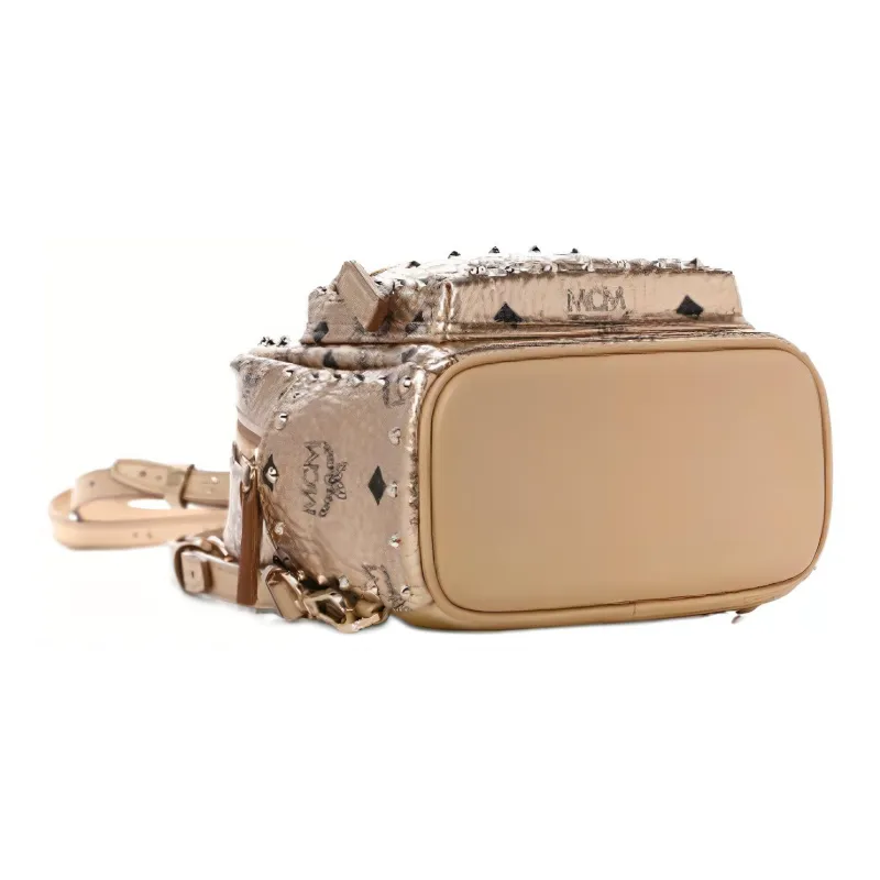 MCM Coated Canvas Backpack Extra Mini Women's Champagne Gold-2