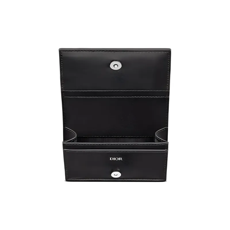 DIOR Cow Leather Business Card Holder Zero Wallet Card Holder Men's Black-3