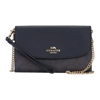 COACH Gemma Cross-Stitch Leather Portable One Shoulder Shoulder Bag Crossbody Bag Small Size Women's Dark Brown & Black
