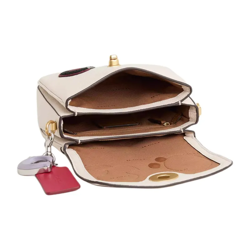 COACH Polished Litchi Grain Leather Shoulder Bag Crossbody Bag Handbag Small Size Women's Brass With White Jade Inlay-2