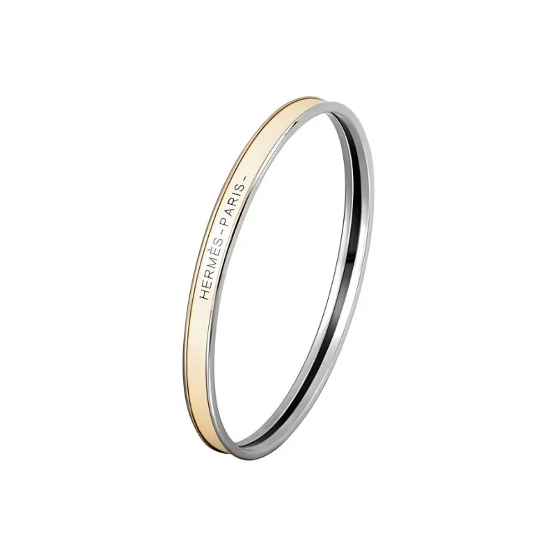 HERMES Gold Plated Bangles Unisex Cream White/Silver-1