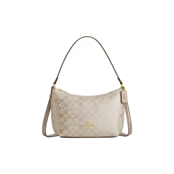 COACH Signature Coated Canvas Portable Crossbody Bag Shoulder Bag Small Size Women's Champagne Gold