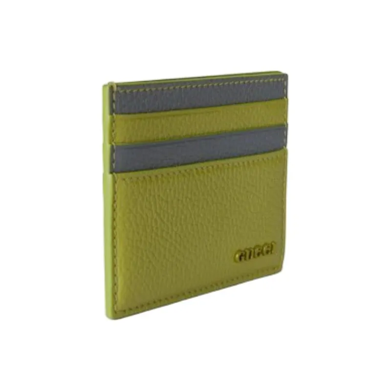 GUCCI Leather Card Holder Men's Green & Gray-1