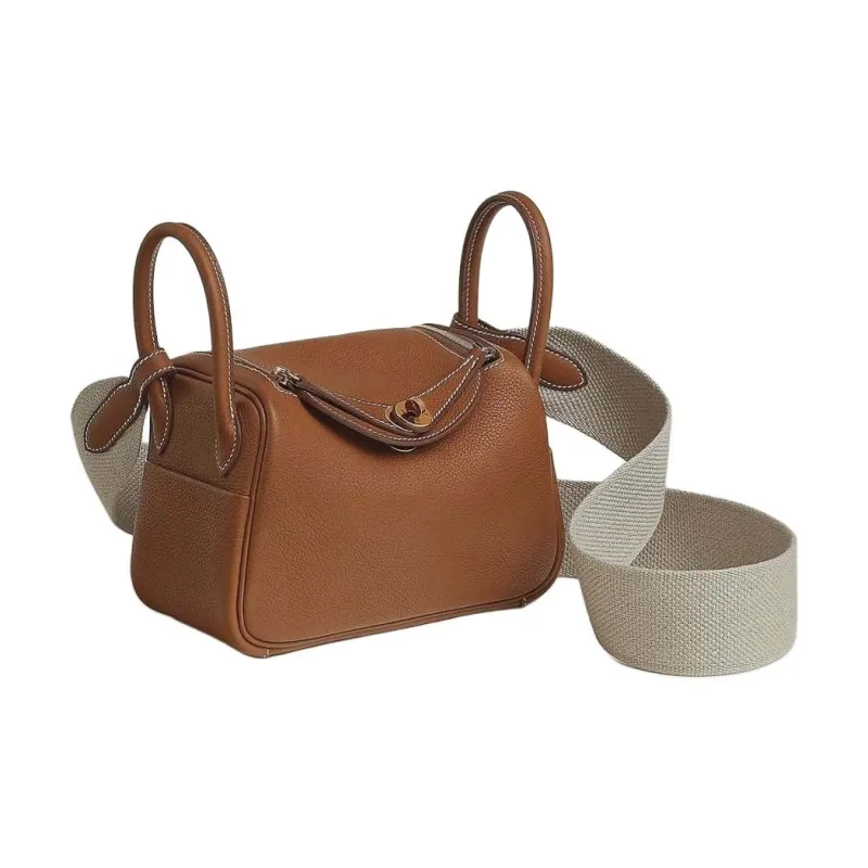 HERMES Lindy Barénia Leather One Shoulder Handbag Mini Women's Brown-1