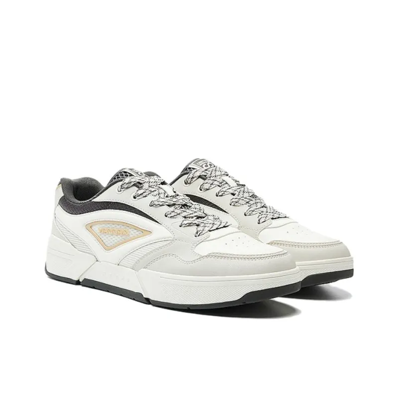 QIAODAN Non slip Lightweight Low Top Skateboard Shoes Men's White Gray Beige-3