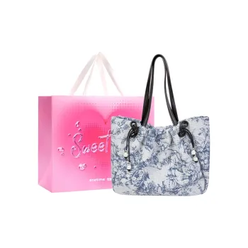 ONE TIME Synthetic Leather White Bead Tote Handbag, Shoulder Bag Women's Heather Blue/Black