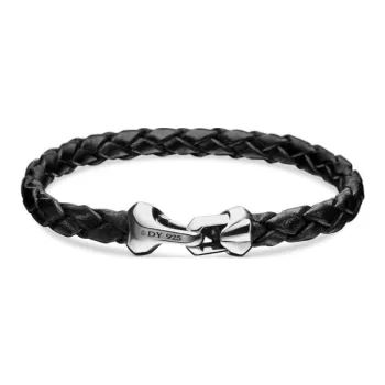 David Yurman Sterling Silver Armory Leather Bracelet 6.6mm