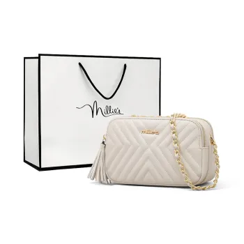 MILLIE'S Cow Leather With Synthetic Leather Underarm Small Square Bag Shoulder Bag Women's Ecru