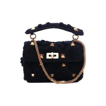 Valentino Rockstud Sheepskin Shoulder Bag Crossbody Bag Women's Blue