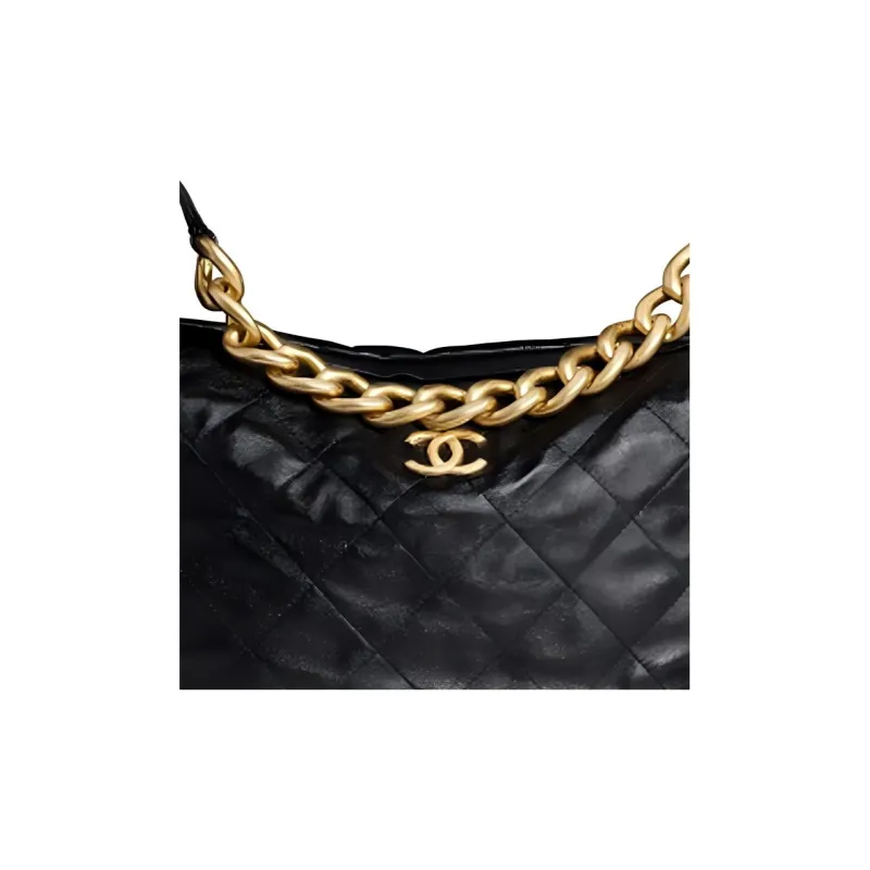 CHANEL Leather Dumpling Bag Shoulder Bag Crossbody Bag Large Size Women's Black-1