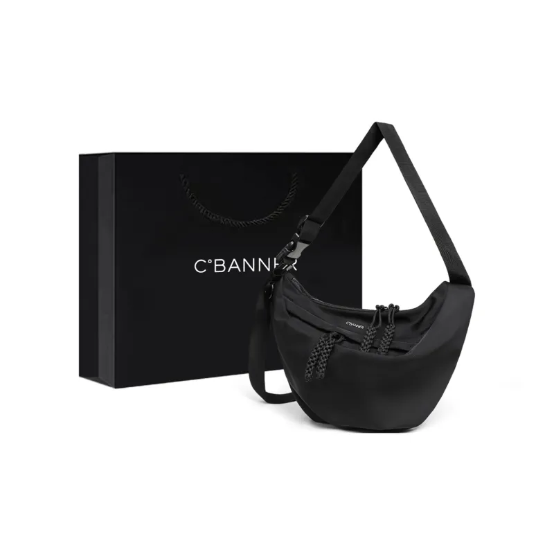 C°BANNER Fabric Crossbody Underarm Ox Horn Sling Bag Women's Black-0