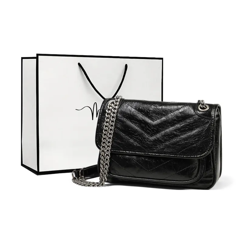 MILLIE'S Cow Leather Patchwork Synthetic Leather Shoulder Bag Crossbody Bag Chain Messenger Bag Regular Women's Black-0
