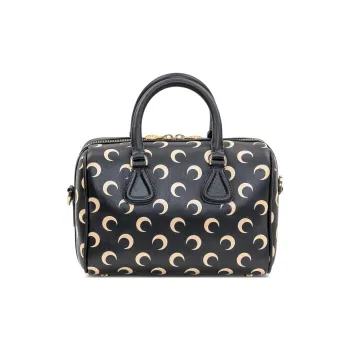 Marine Serre Leather Boston Bag, Shoulder Bag, Crossbody Bag, Handbag Women's Black
