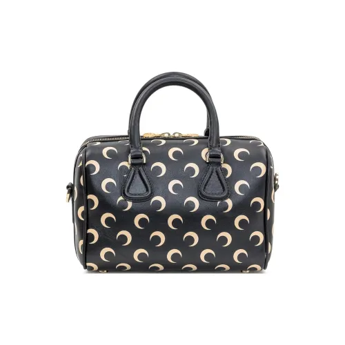 Marine Serre Leather Boston Bag, Shoulder Bag, Crossbody Bag, Handbag Women's Black