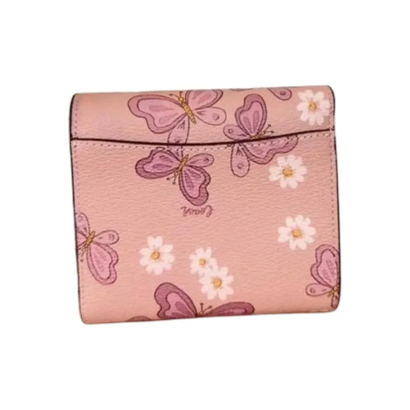 COACH Trifold Wallet Coated Canvas Coin Purses Wallets Small Size Women's Pink-2