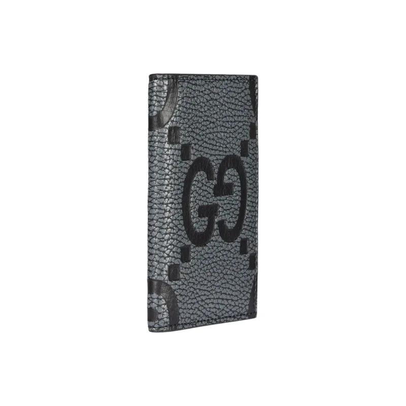 GUCCI Grained Leather Card Holder Large Size Men's Dark Gray & Black-1
