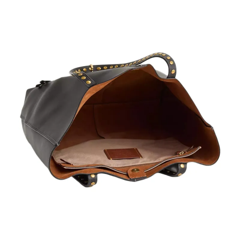 COACH Double-Sided Grained Leather Tote Bag Shopping Bag Shoulder Bags Large Size Women's Black-2