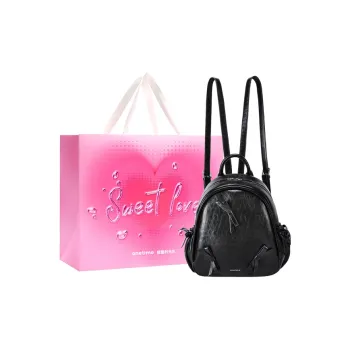 ONE TIME Synthetic Leather Backpack Regular Women's Black/Yellow Cream/Blue Blossom Pink