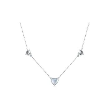 OUBI.YABI 925 Sterling Silver With White Gold Plating Zircon Shell Cat Eye Heart Necklace Women's
