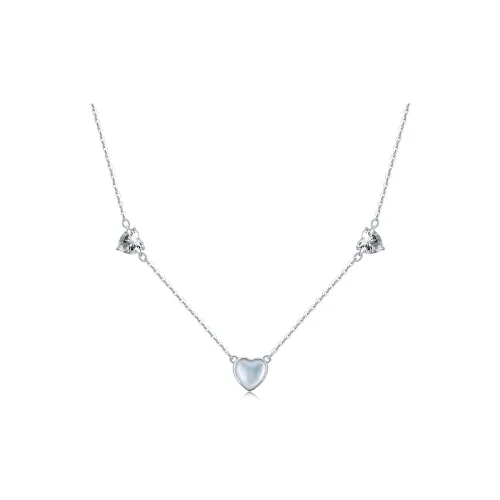 OUBI.YABI 925 Sterling Silver With White Gold Plating Zircon Shell Cat Eye Heart Necklace Women's