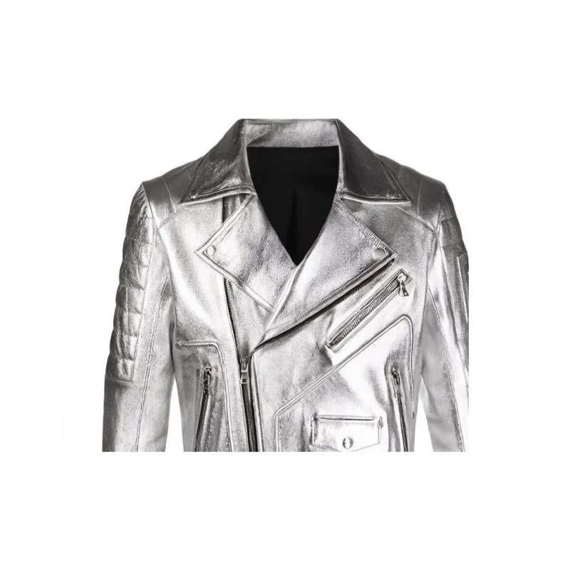 BALMAIN Leather Jackets Men Silver-4