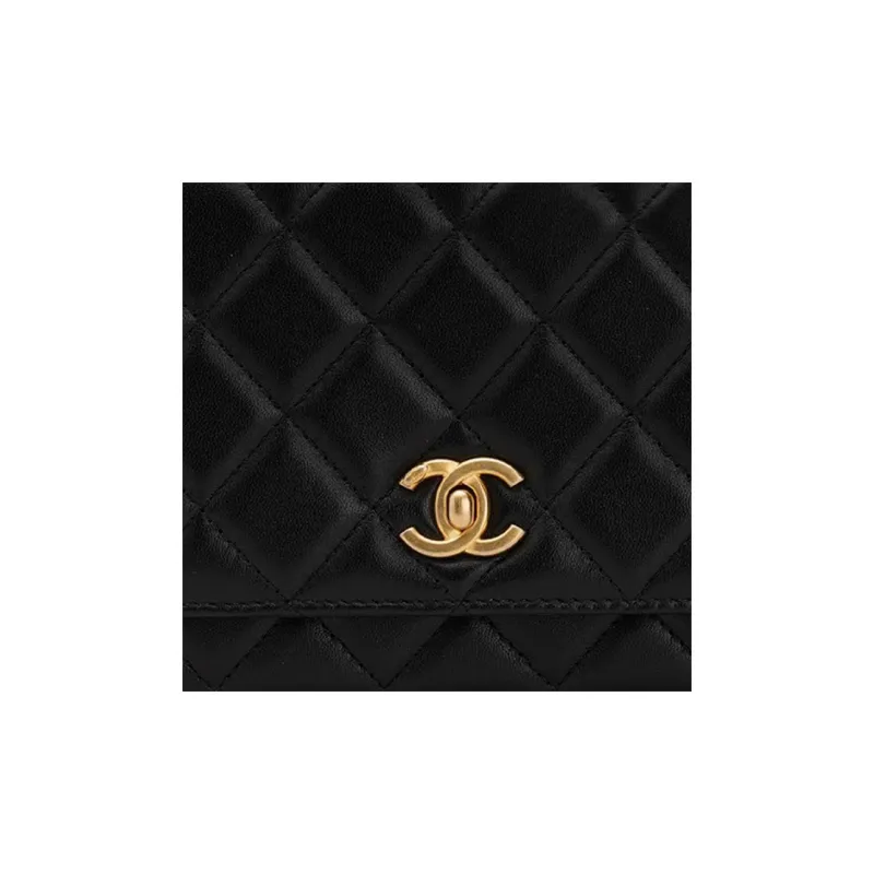 CHANEL Sheepskin Wallet, Handbag, Shoulder Bag, Crossbody Bag Women's Black-3
