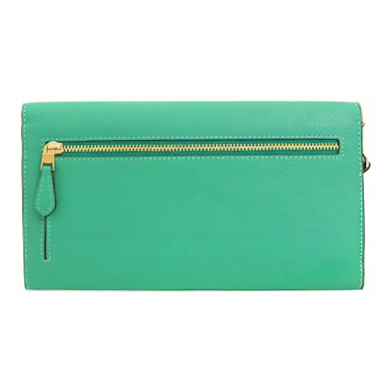 COACH Travel Wallet Cross Stitch Leather Card Holder Wallet Women's Emerald Green-3