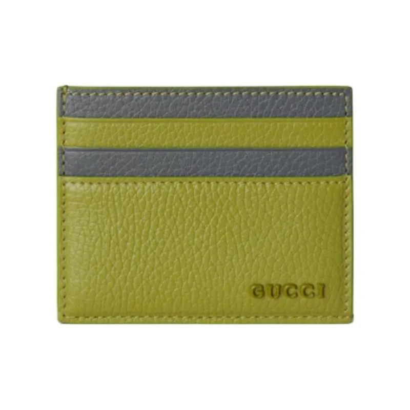 GUCCI Leather Card Holder Men's Green & Gray-0