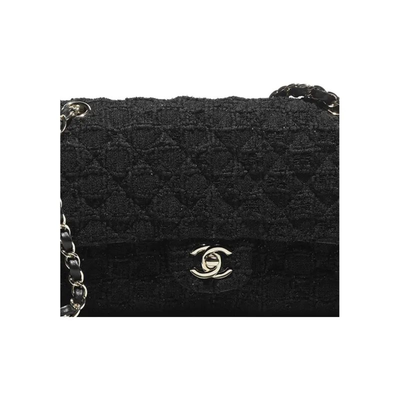 CHANEL Classic Flap CF Tweed Shoulder Bag, Crossbody Bag Mini Women's Black-3