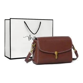 MILLIE'S Cow Leather Patchwork Synthetic Leather Shoulder Bag Crossbody Bag Small Square Bag Regular Women's Coffee