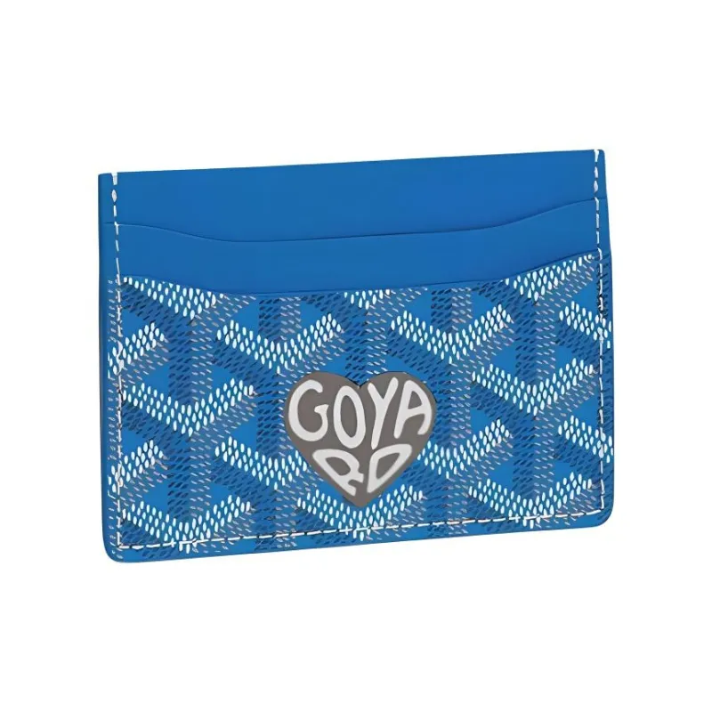 GOYARD Saint-Sulpice Canvas With Leather Dog's Teeth Card Clip Card Holder Unisex Sky Blue Spell Gray Small Hearts-0