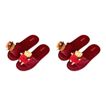 Thin Strips Home Slippers Unisex, Red