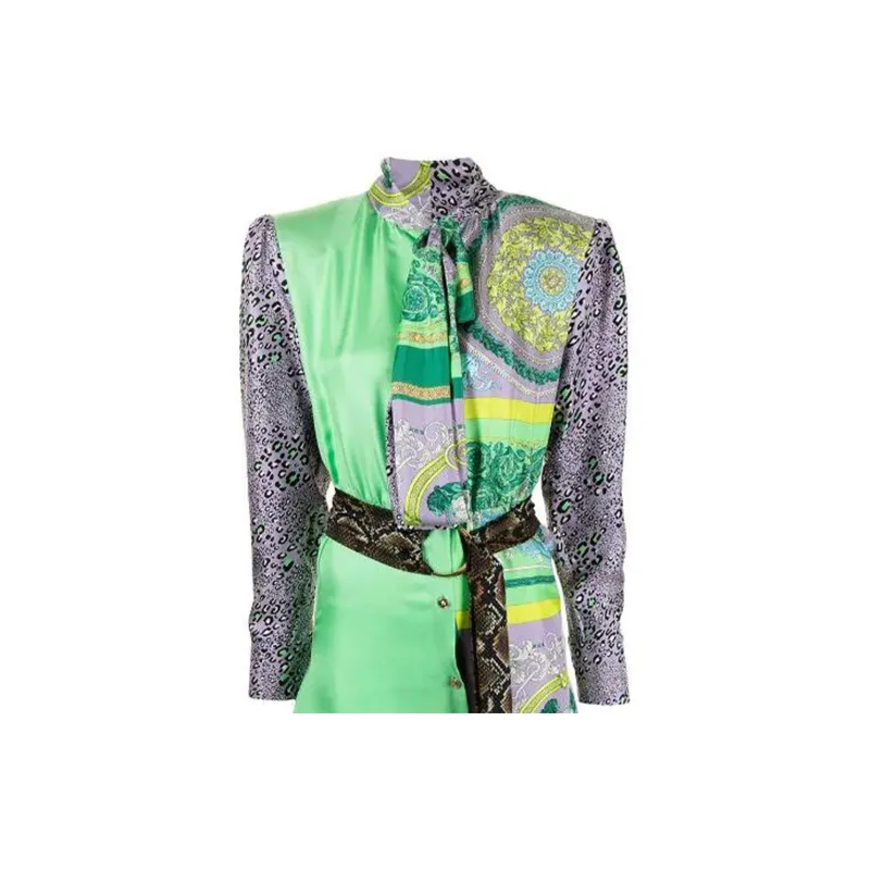 VERSACE Barocco Patchwork Print Cropped Silk Shirt 'Gold/Brown/White'-4