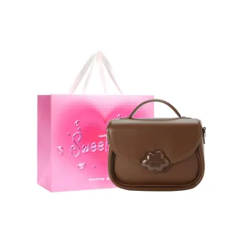 ONE TIME Synthetic Leather Handbag Shoulder Bag Crossbody Bag Medium Size Women's Tea Brown