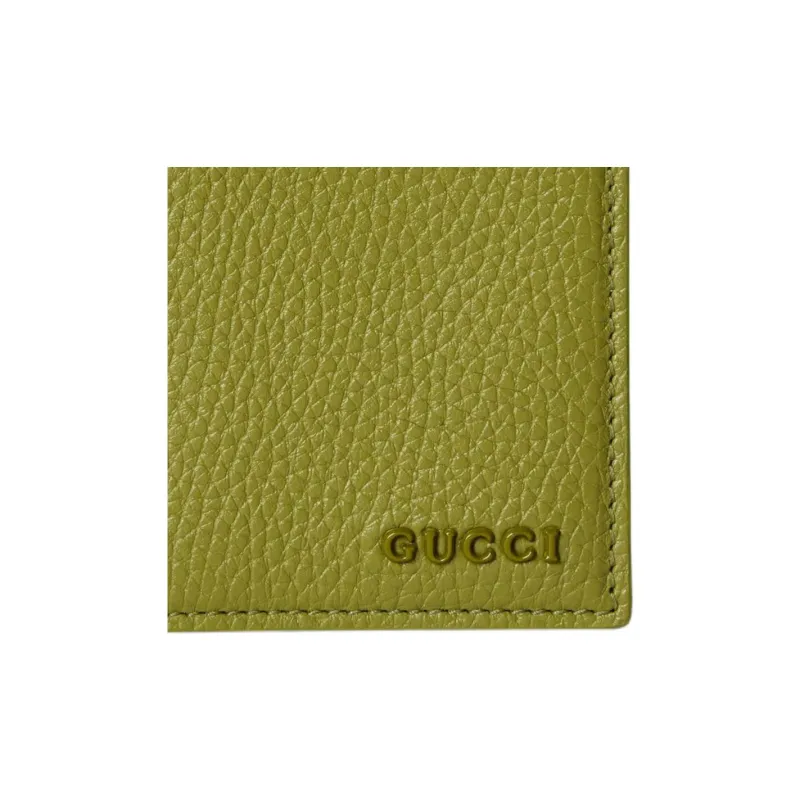 GUCCI Leather Card Holder Unisex Green & Gray-4