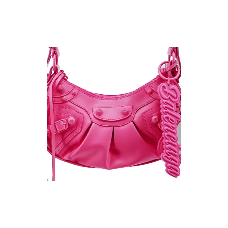 Balenciaga Le Cagole Leather Handbag, Shoulder Bag Women's Fuchsia-3